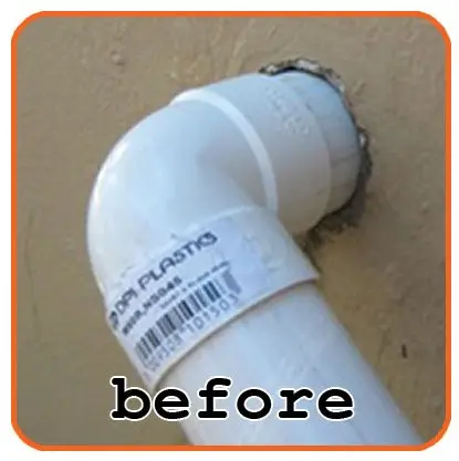 Outlet pipe finish with Cleva Cova – before